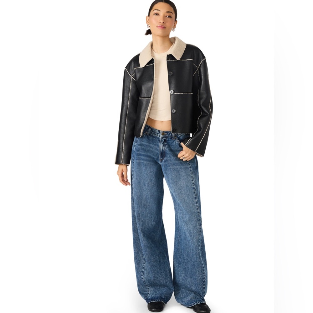 NWT Steve Madden Tillia Faux Leather Faux Fur Lined Black Jacket Sz M,L